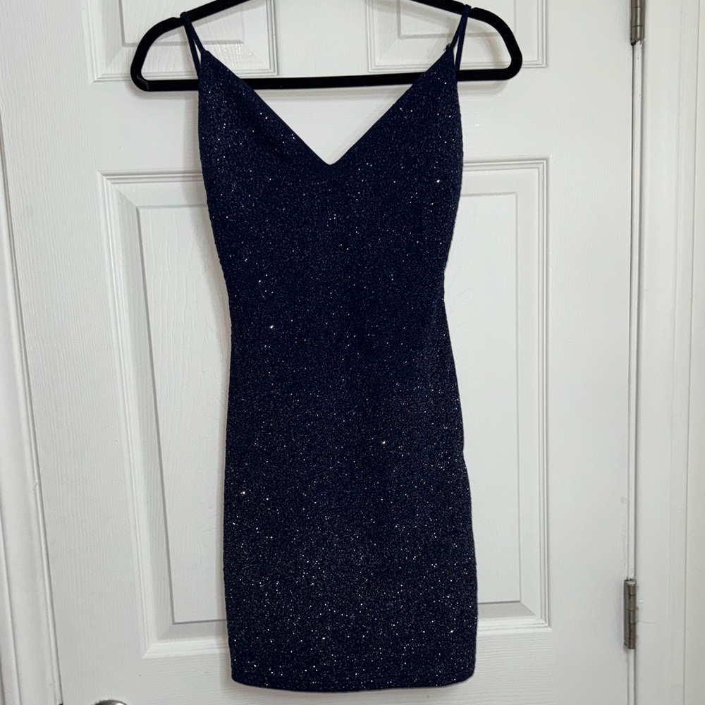 Elegant Navy Blue Glitter Dress